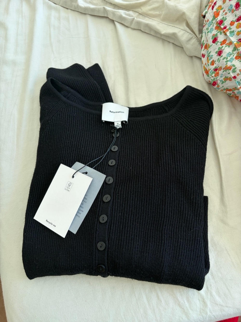 Reformation Black Ribbed Button-Up Cardigan - Picture 3 of 3